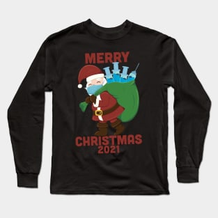 Vaccination Santa Merry Christmas 2021 Funny Long Sleeve T-Shirt